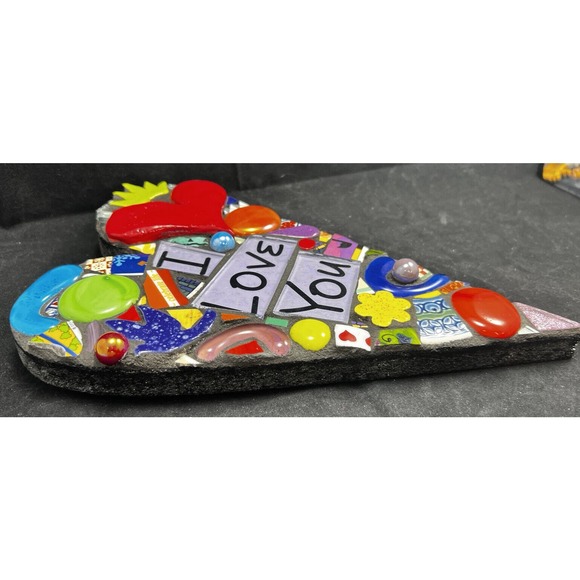 Mosaic wood heart 11” decor wall hanging handmade. *Pre-Owned* - Picture 6 of 10